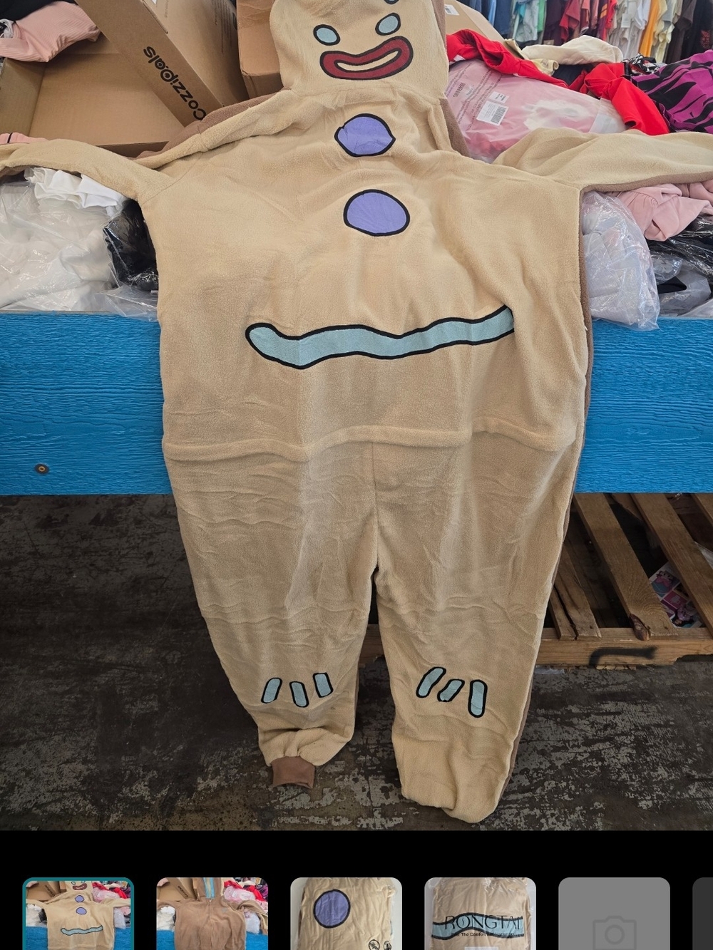 Cozy Beige Gingerbread One-Piece Pajama Jumpsuit